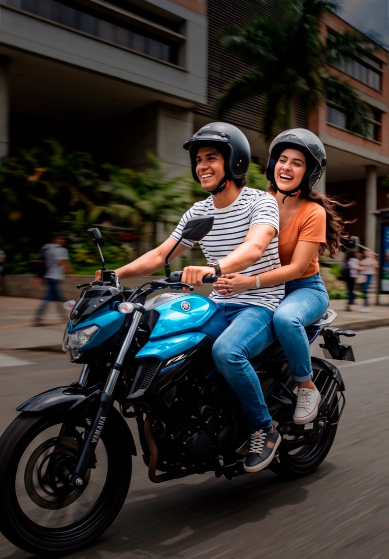 Pareja estrenando moto